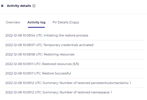 Restore activity log