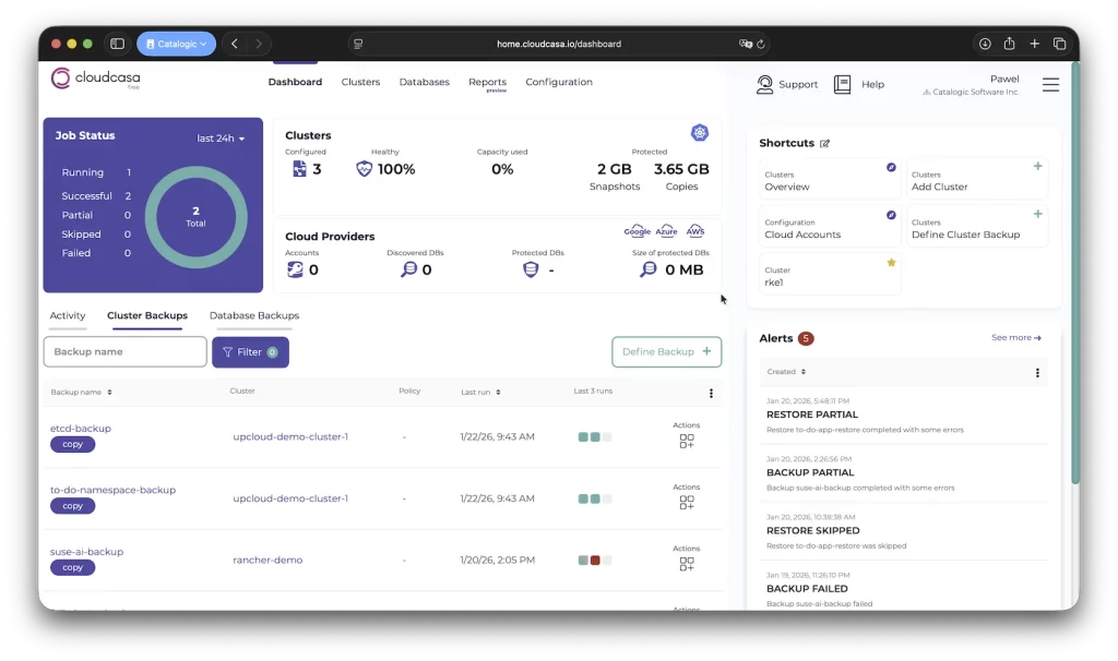 cloudcasa dashboard