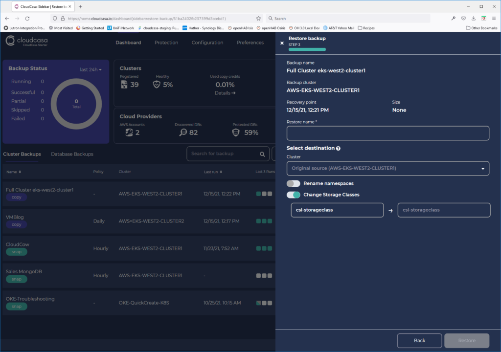 CloudCasa storageclass remapping 15 Dec release