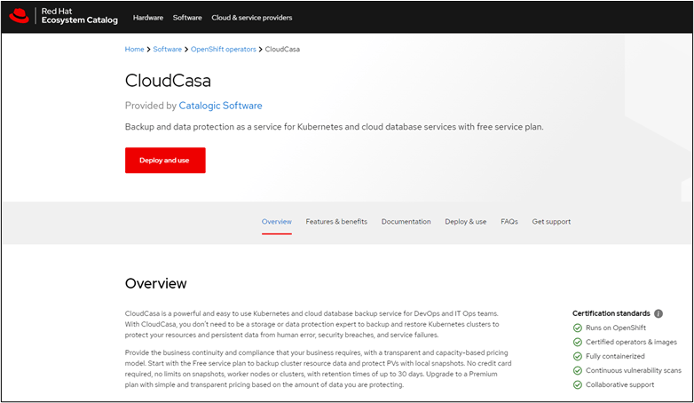CloudCasa Red Hat Catalog